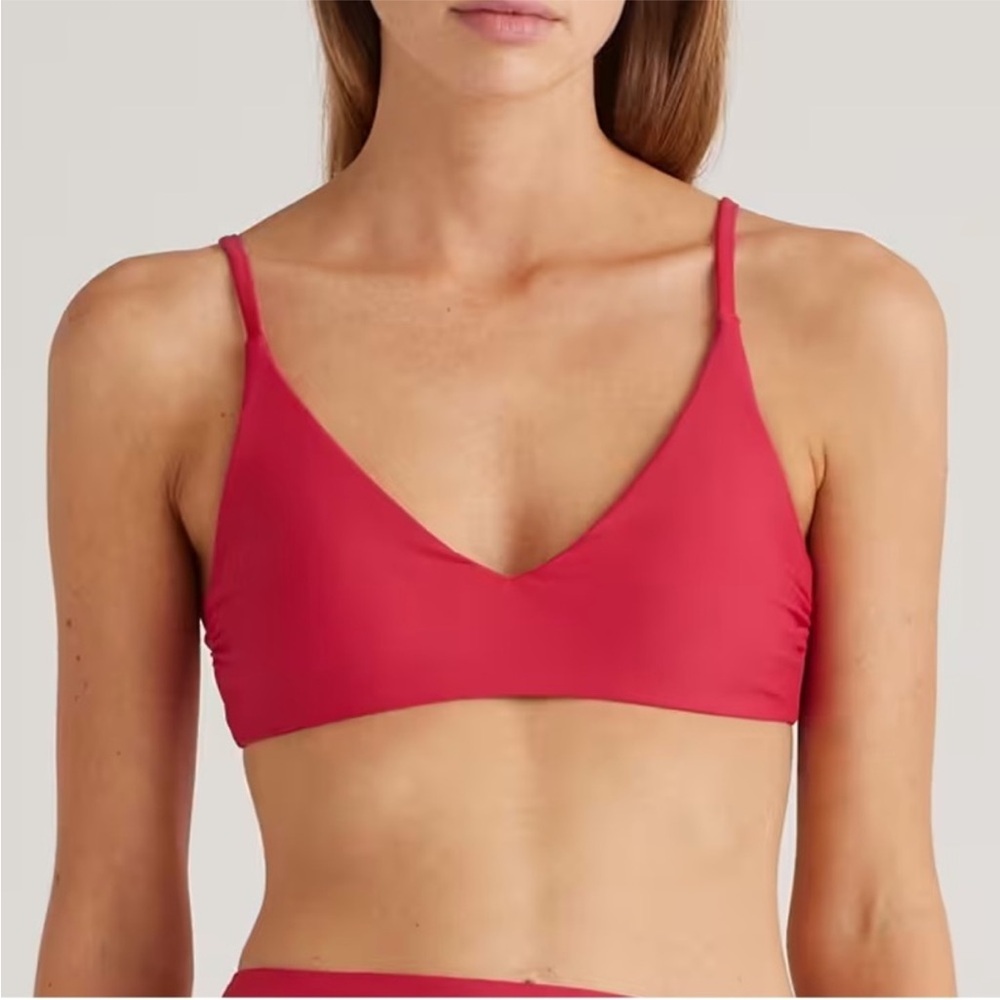 NWT QUINCE Italian V-Neck Bikini Top Hibiscus Pink